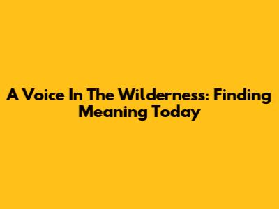 A Voice In The Wilderness: Finding Meaning Today