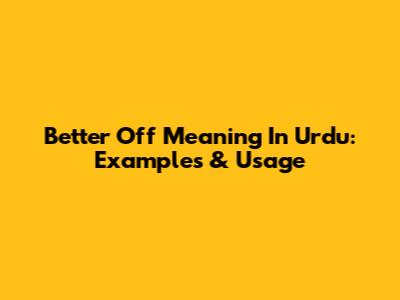 Better Off Meaning In Urdu: Examples & Usage