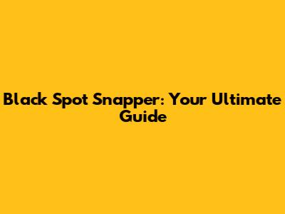 Black Spot Snapper: Your Ultimate Guide