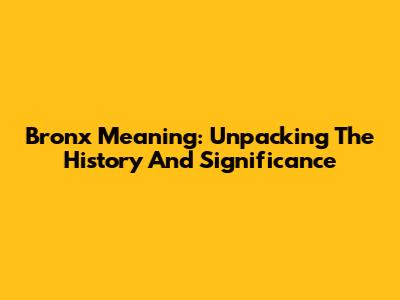 Bronx Meaning: Unpacking The History And Significance
