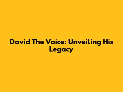 David The Voice: Unveiling His Legacy
