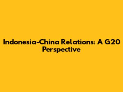 Indonesia-China Relations: A G20 Perspective