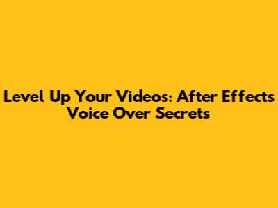 Level Up Your Videos: After Effects Voice Over Secrets