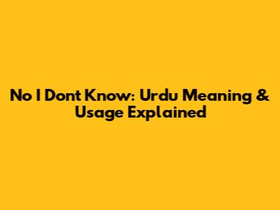 No I Don't Know: Urdu Meaning & Usage Explained