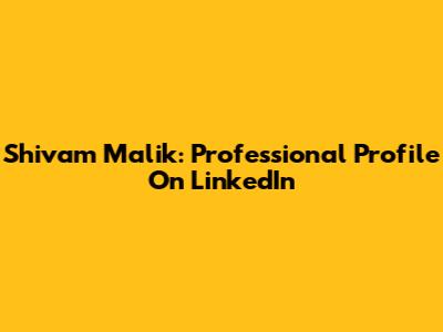 Shivam Malik: Professional Profile On LinkedIn