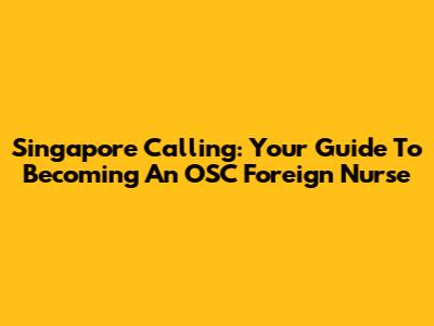 Singapore Calling: Your Guide To Becoming An OSC Foreign Nurse