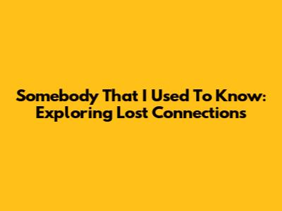 Somebody That I Used To Know: Exploring Lost Connections