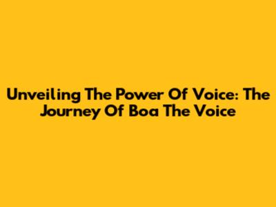 Unveiling The Power Of Voice: The Journey Of 'Boa The Voice'